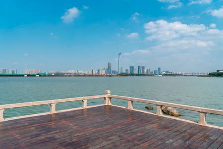 Garden scenery of Ligong Causeway by Jinji Lake in Suzhouの写真素材