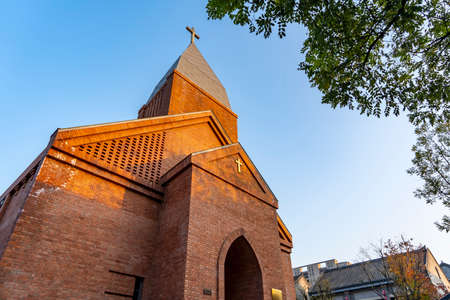 Street view of Christ Church in Jimo Old Townの写真素材