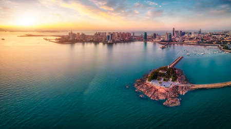 Panoramic aerial photography of Qingdao Bay Area sceneryの写真素材