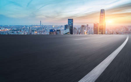 Highway skyline and city buildings landscapeの写真素材