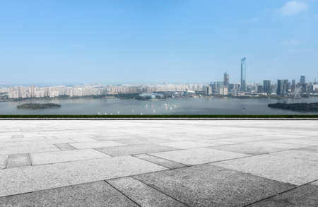 Floor tiles and urban architecture landscapeの写真素材