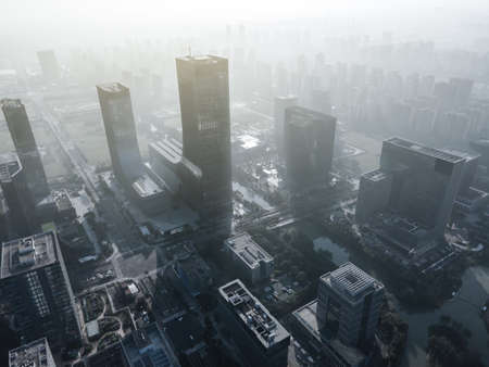 Aerial photography of Suzhou modern architectural landscapeの写真素材
