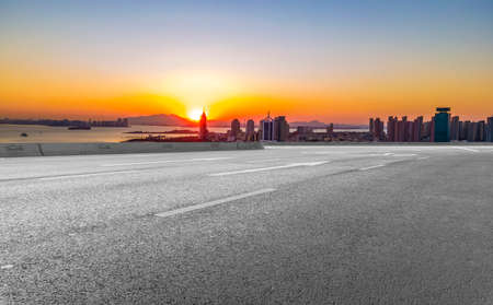 Road ground and urban building landscapeの写真素材