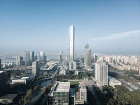 Suzhou skyscraper street view aerial photographyの写真素材