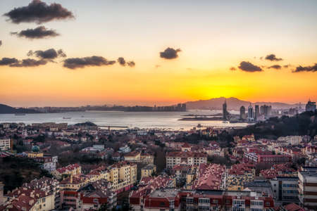 Aerial photography of architectural landscape in Qingdao Bay Areaの写真素材