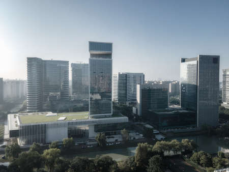 Aerial photography of Suzhou modern office buildingの写真素材