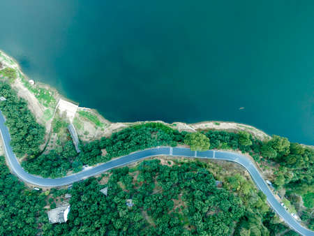 Aerial photography outdoor forest road closeupの写真素材