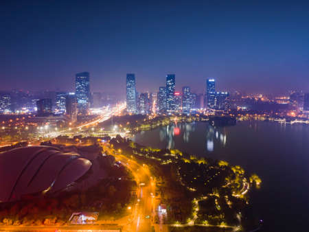 Aerial photography of Hefei city night scene large formatの写真素材