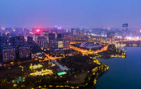Aerial photography of Hefei city night scene large formatの写真素材