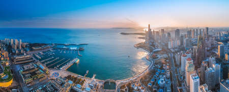Aerial photography of Qingdao coastline sailing pier