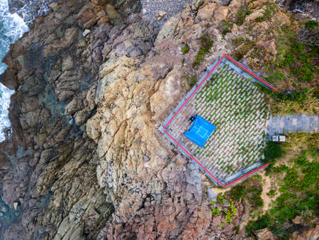 Aerial photography coastline island road and campsite