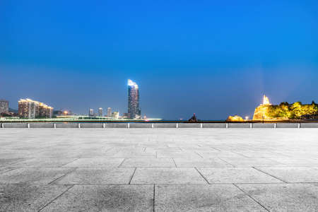 Floor tile observation deck and building landscape night viewの写真素材