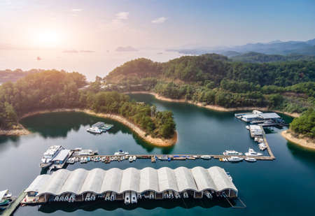 Aerial photography of Qiandao Lake landscape and lake close-up