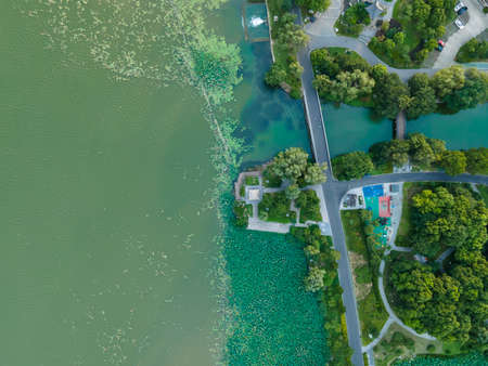 aerial photography outdoor forest road skylineの写真素材
