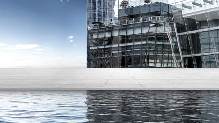 Facade and partial view of modern office building in financial districtの写真素材