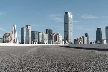 Asphalt skyline and financial district buildingsの写真素材