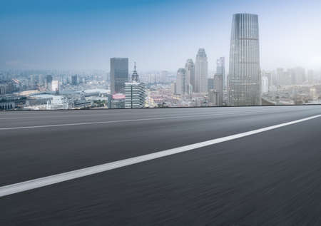 Asphalt skyline and financial district buildingsの写真素材