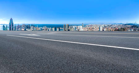 Asphalt skyline and financial district buildingsの写真素材