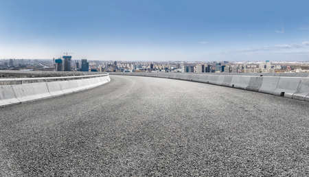 Asphalt skyline and financial district buildingsの写真素材
