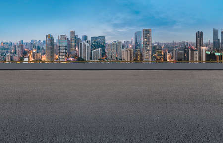 Night view of road lane and building landscapeの写真素材