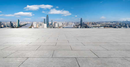 Floor Tiles Observation Deck and Financial District Buildingsの写真素材