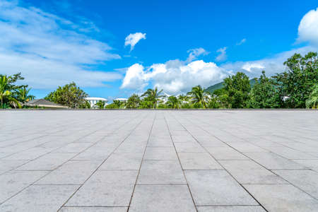 Square brick floor and city building viewの写真素材
