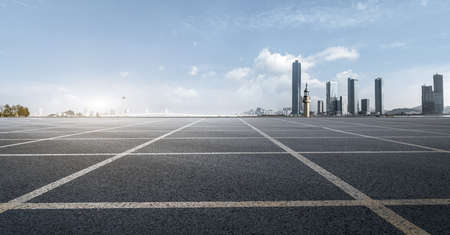 Freeway skyline and financial district buildingsの写真素材