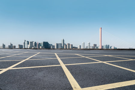 Freeway skyline and financial district buildingsの写真素材