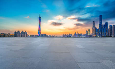 Floor tile observation deck and city viewの写真素材