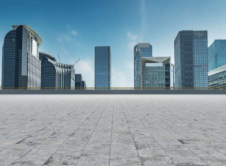 Floor tile observation deck and city viewの写真素材
