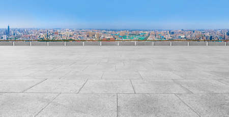 Floor tile observation deck and city viewの写真素材