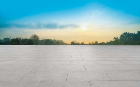 Outdoor floor tile ground and sky cloudsの写真素材