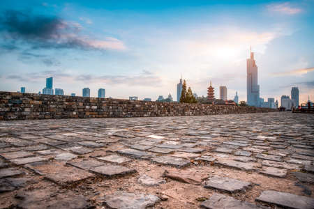 Street view of the ruins of Ming city wall in Nanjingの写真素材