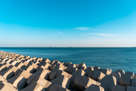 Outdoor coastline ocean seascape and breakwaterの写真素材