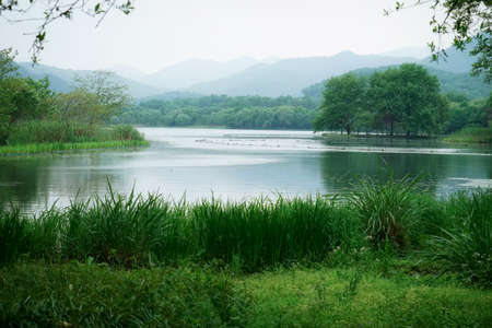 Outdoor Chinese garden landscape lake sceneryの写真素材