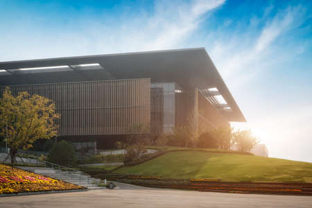 Partial landscape street view of modern office building in financial districtのeditorial素材