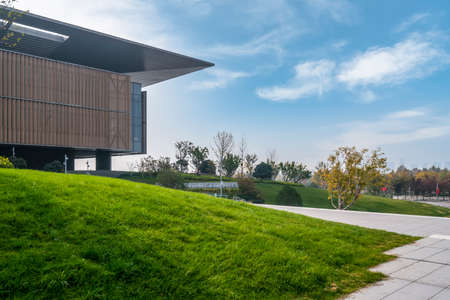Partial view of modern office building in financial districtのeditorial素材