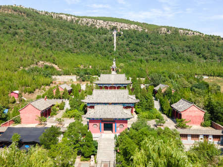 Aerial photography of Chinese garden landscape in Chaoyang Cave, Mount Taiのeditorial素材