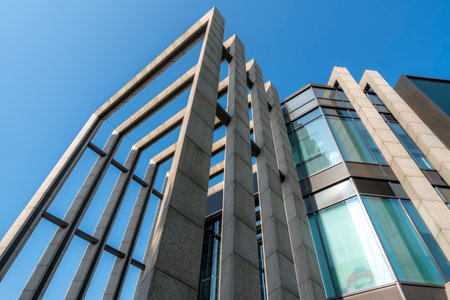 Facade and partial view of modern building in financial districtのeditorial素材