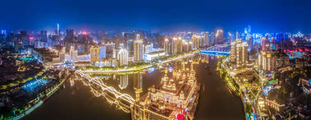 Aerial photography of Fuzhou city night scene large format