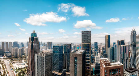 Aerial photography close-up of Ningbo city office buildingの写真素材
