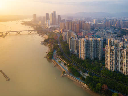 aerial photography fuzhou city architecture landscape skylineの写真素材