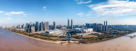 Aerial photography of Hangzhou  Sports Center close-upの写真素材