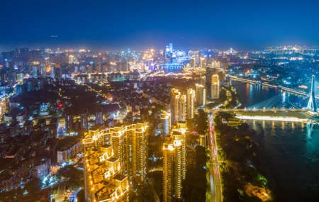 Fuzhou Cityscape Night View Aerial Photographyの写真素材