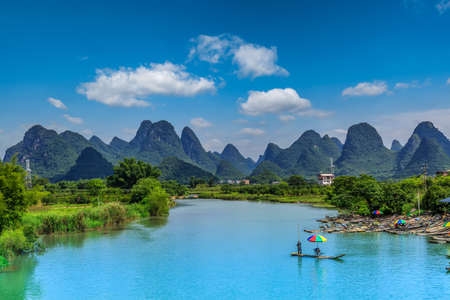 Rural scenery of Yulong River in Yangshuo, Guilinの写真素材