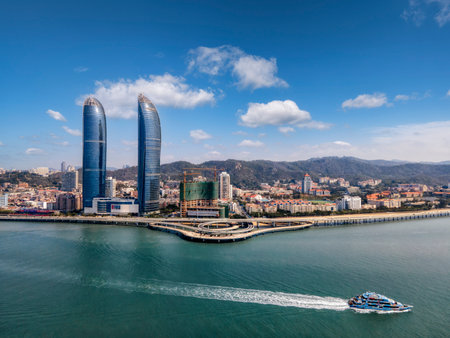 Aerial photography of Xiamen island scenery close-up