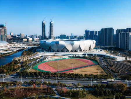 Modern architectural landscape of Hangzhou Sports Centerのeditorial素材