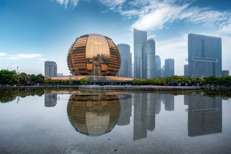 Street view of modern buildings in Qianjiang New Town, Hangzhouのeditorial素材