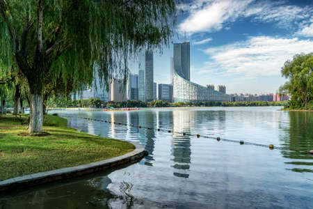 Modern architectural landscape of Hefei Financial Centerの写真素材