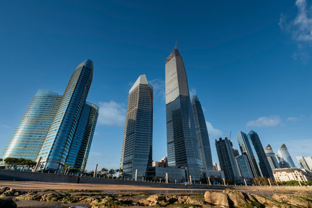 Qingdao city coastline close-up of skyscrapers